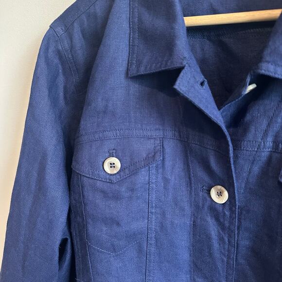 Coldwater Creek Journeys Lightweight Washable Linen Jacket Navy Blue XL - Picture 4 of 11